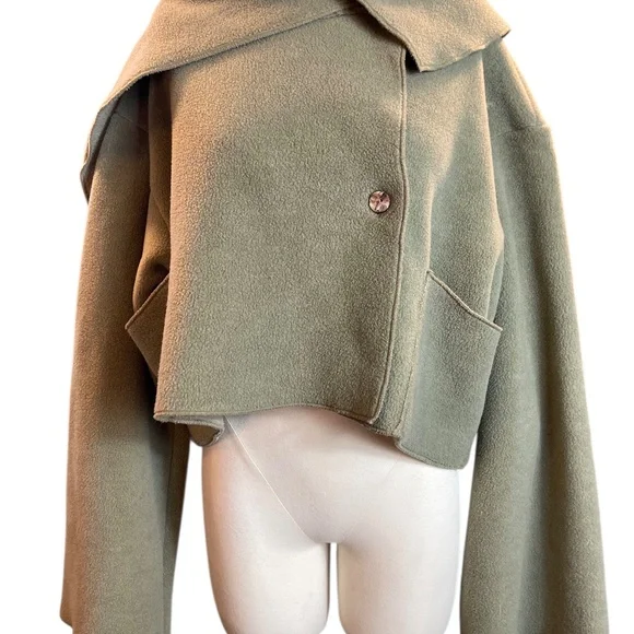 Giselle Shepatin Lagenlook Fleece Cropped Green Jacket One Size Fits All - Picture 2 of 7